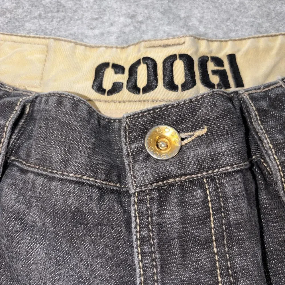 Coogi Jeans Mens 42x35 Black Denim Gold Studded Flap Pockets Patch Embroidered